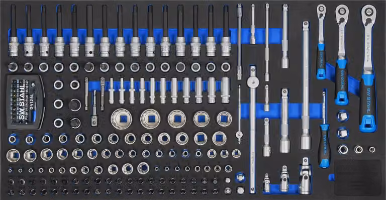 SW-Stahl Z3011-3 Assortimento di carrelli per officina, chiavi a bussola 1/4', 3/8', 1/2', con cricchetti, 167 pezzi I Inserti per carrelli portautensili I Attrezzatura professionale per officina I Inserti per utensili per auto