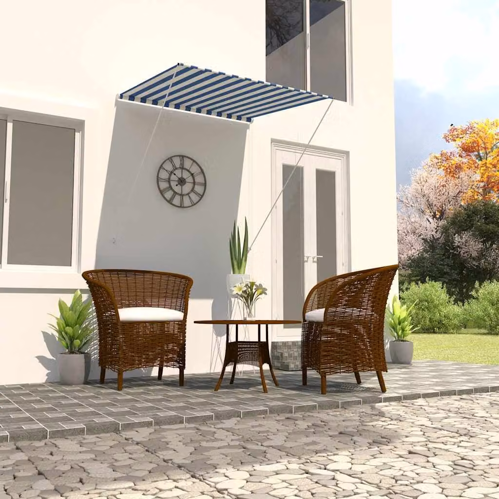 vidaXL Tenda da Sole Retrattile Manuale in Poliestere e Acciaio, Blu e Bianco, L 150 cm x H 100 cm
