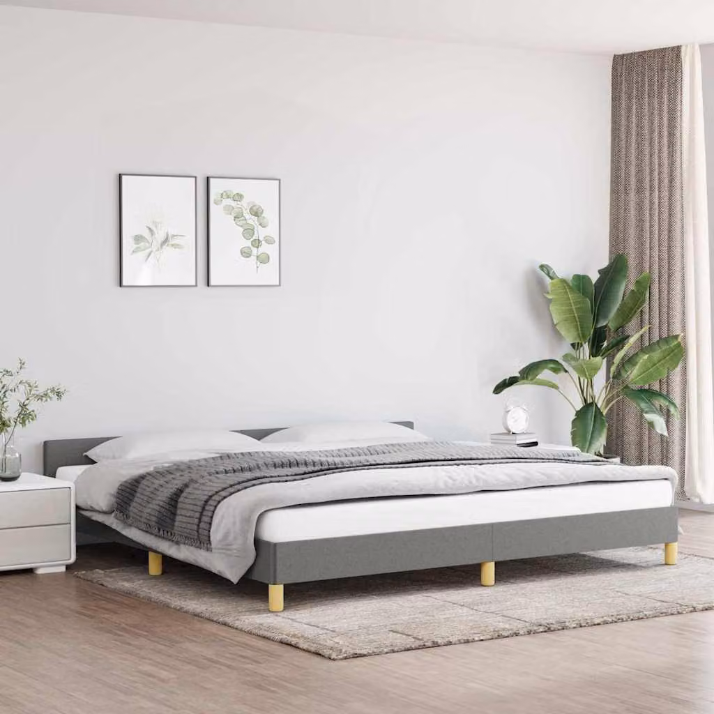 vidaXL Giroletto senza materasso in tessuto grigio con struttura in legno e doghe fisse L/P: 200 x 200 cm