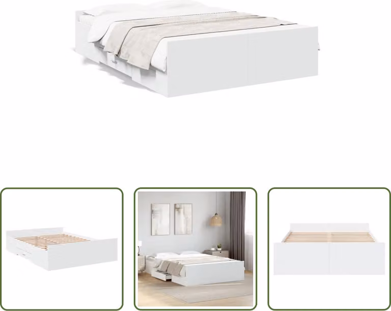 The Living Store Giroletto con cassetti bianco 120x190 cm in materiale ligneo