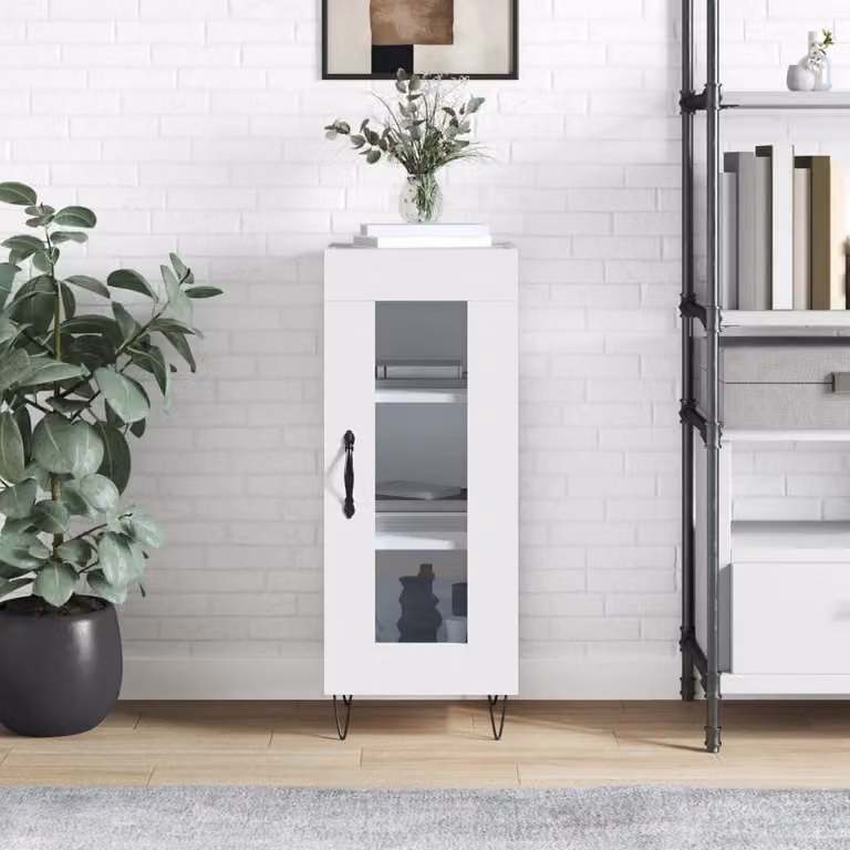 vidaXL Credenza Bianca Lucida con Ante in Vetro e Mensole Interne, L/P/H: 34,5 x 34 x 90 cm