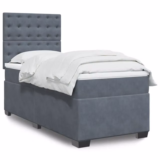Letto Ibrido vidaXL con Materasso e Struttura in Velluto Grigio e Bianco L/P/H: 90 x 190 cm