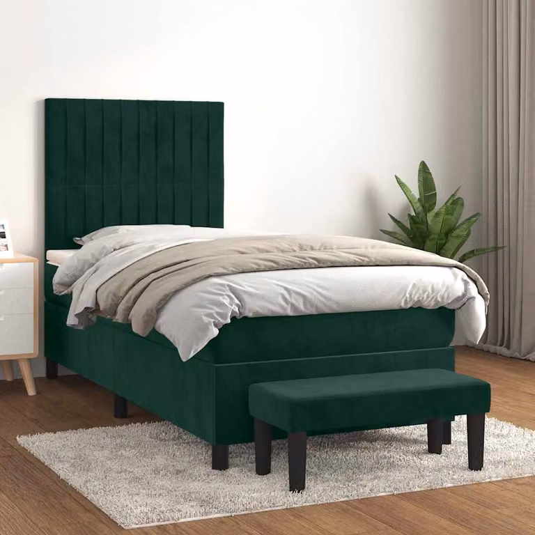 vidaXL Giroletto a Molle Ibrido con Materasso in Velluto Verde Scuro e Bianco L/P/H: 200 x 100 x 128 cm