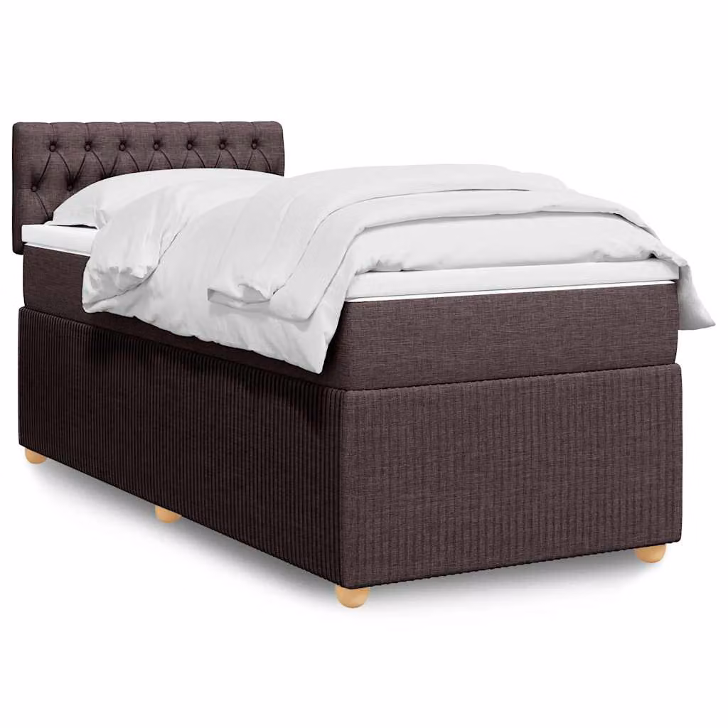vidaXL Giroletto a Molle con Materasso Ibrido in Tessuto Marrone e Bianco L/P: 90 x 200 cm