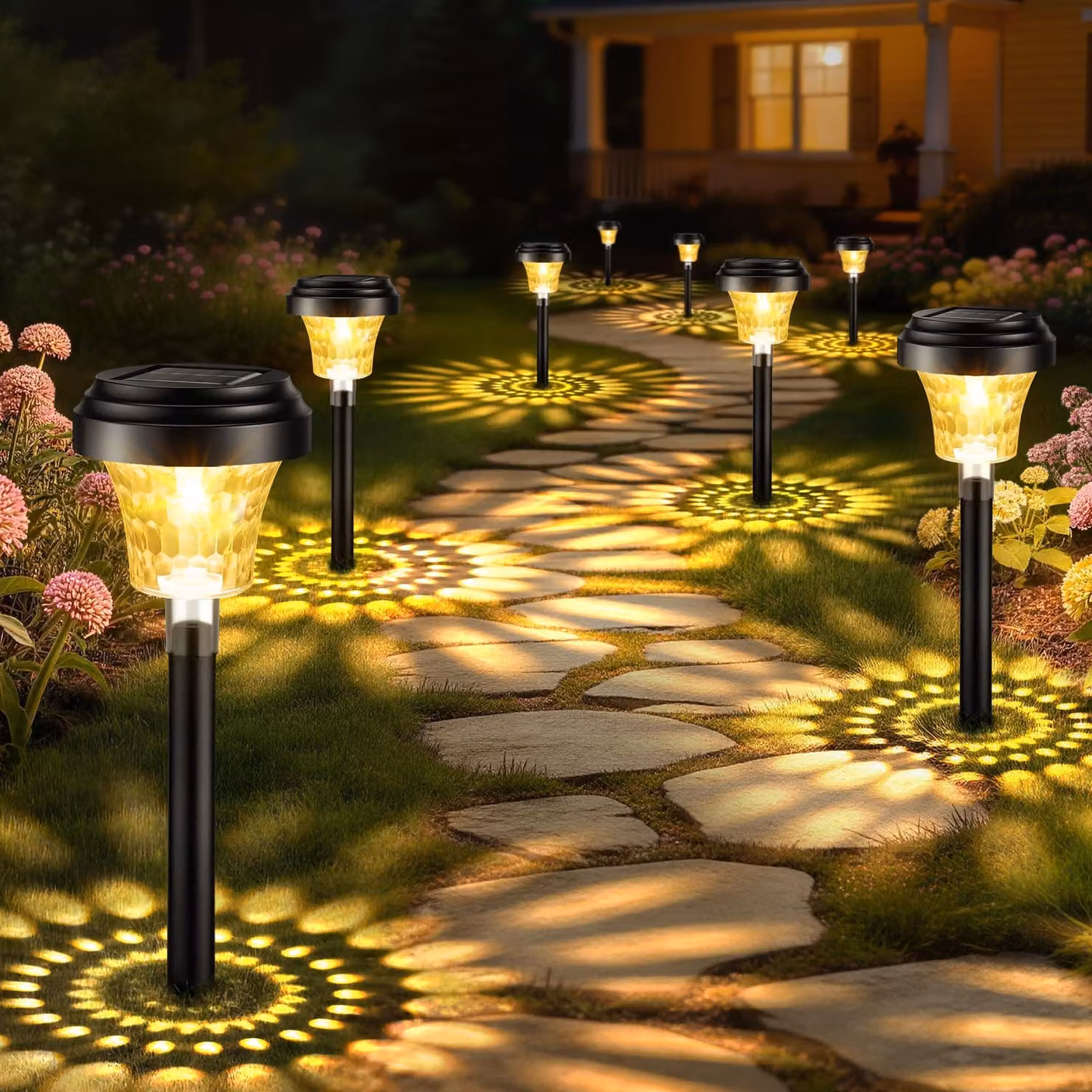Set di 8 luci solari, luce bianco caldo + RGB, grado di protezione IP65, impermeabili