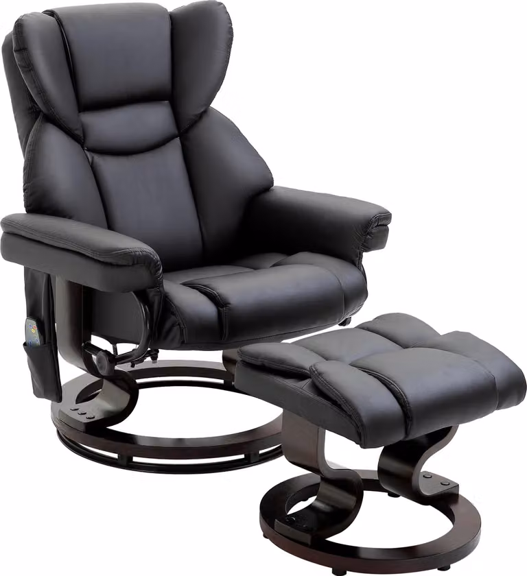 Poltrona massaggiante 700-116V91BK, poltrona relax, con funzione massaggio, poggiapiedi reclinabile, in pelle artificiale, 79 x 82 x 101 cm
