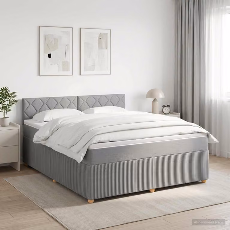 Letto box spring con materasso vidaXL in tessuto Grigio e Bianco L/P: 180 x 200 cm