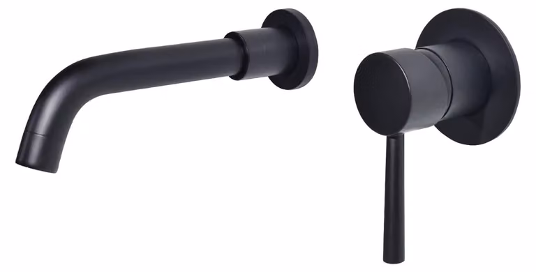 Miscelatore per lavabo, montaggio a parete, colore nero, materiale: ottone, rotazione a 360°