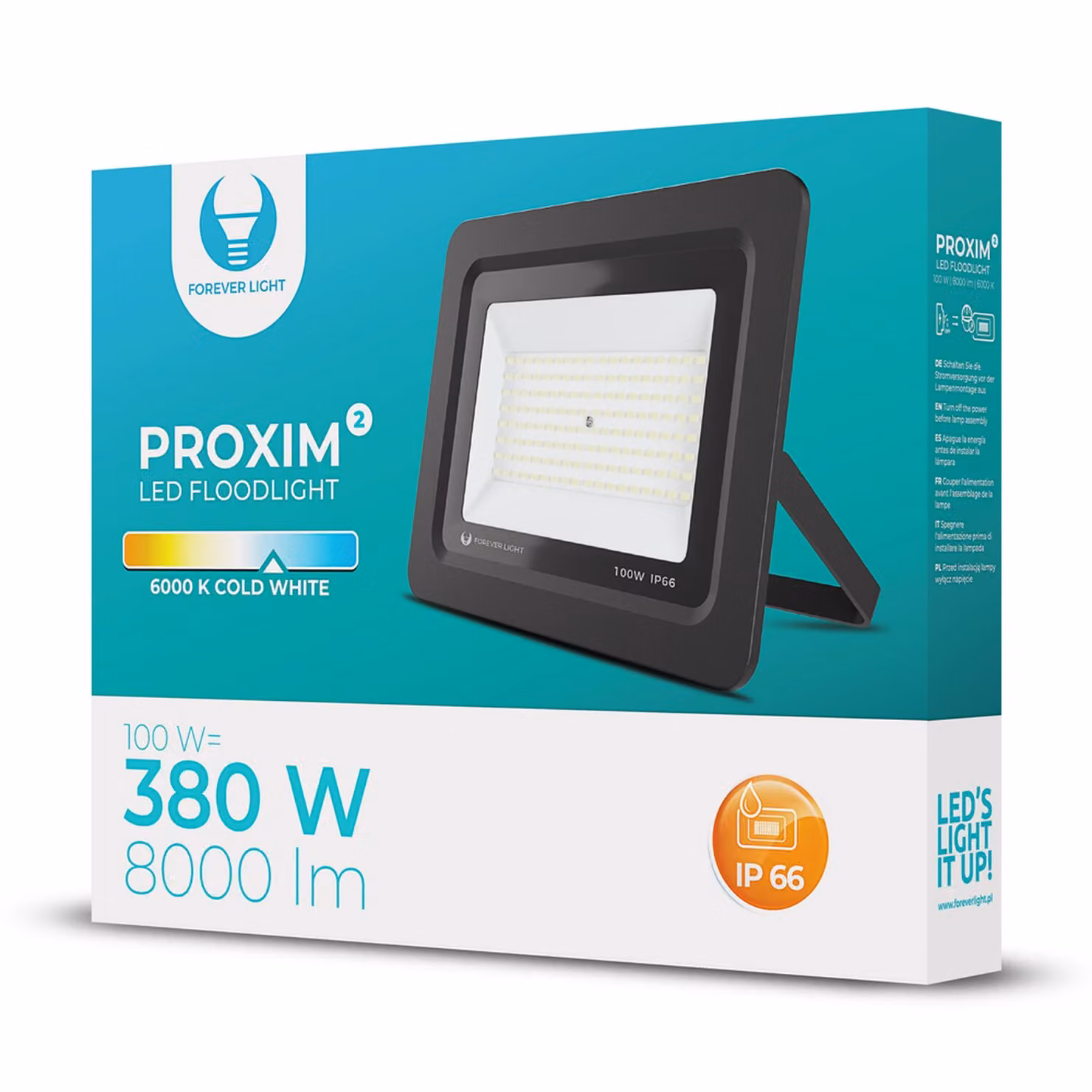 Proiettore LED PROXIM ll IP66 Impermeabile Proiettore 100W Sostituisce 380W Bianco freddo (6000K) 8000LM Faretto da esterno Proiettore da parete