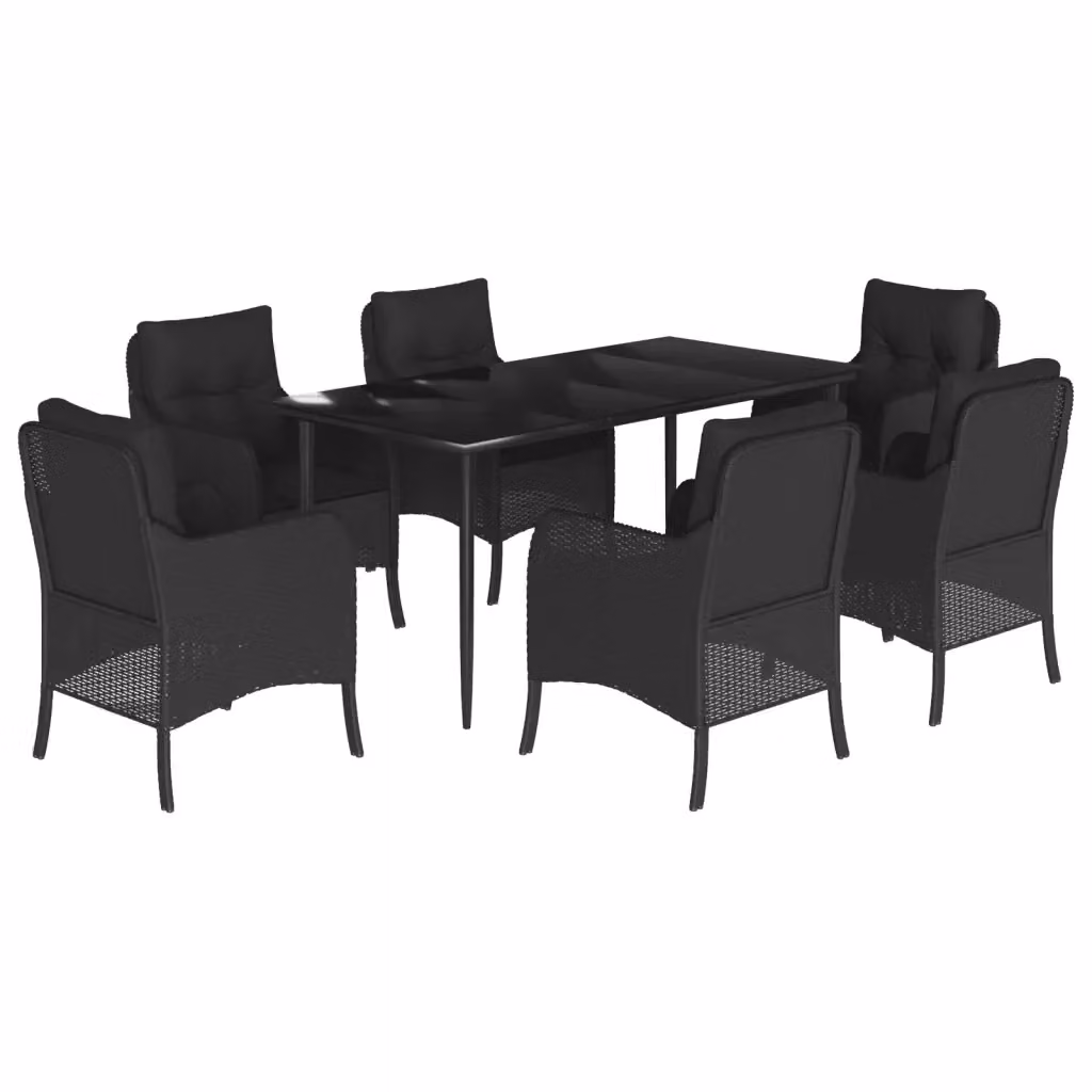 Set da Pranzo da Giardino vidaXL in Polyrattan Nero con Tavolo in Vetro e 7 Sedute – 2