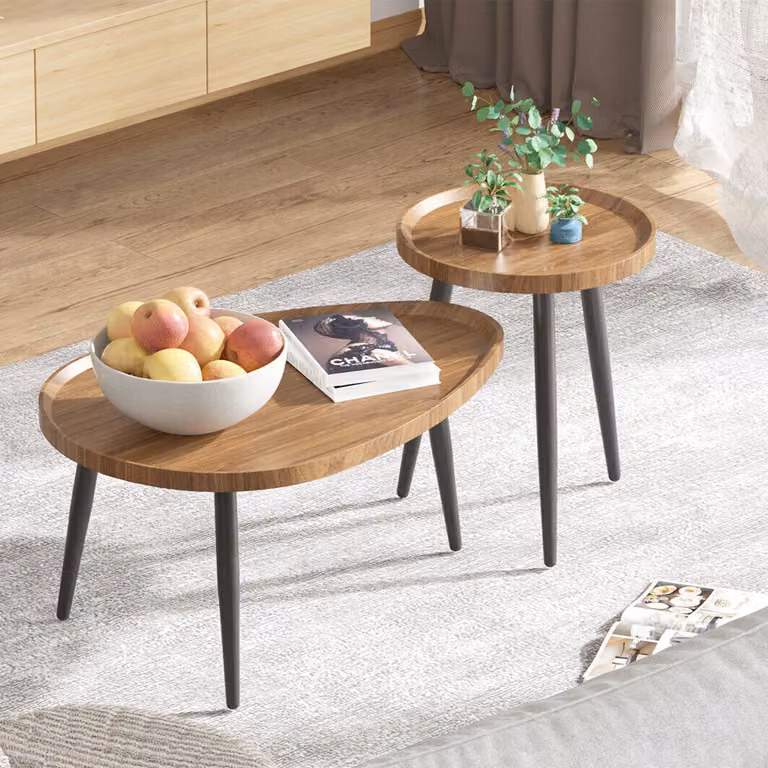 Set di 2 tavolini WISFOR, tavolino a forma di goccia d'acqua tavolino da divano tavolino da caffè tavolino in metallo MDF