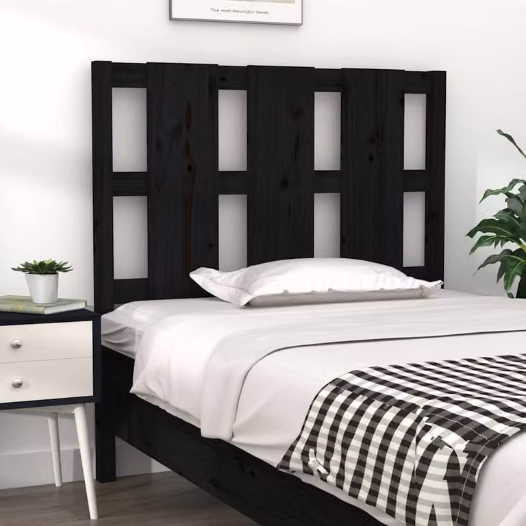 Testiera per letto vidaXL in legno massello di pino nero, stile rustico, L 95,5 cm x P 4 cm x H 100 cm