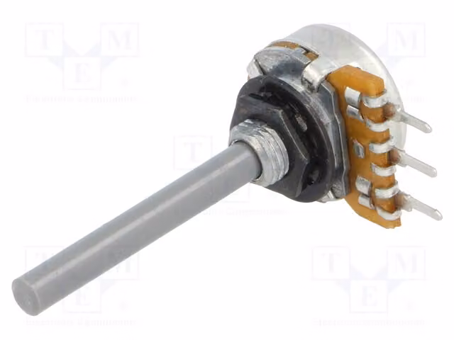1 potenziometro: 1 giro, albero da 4 mm, tolleranza 20%, 1 kΩ, 0,25 W, a foro passante (THT). Potenziometro a un giro