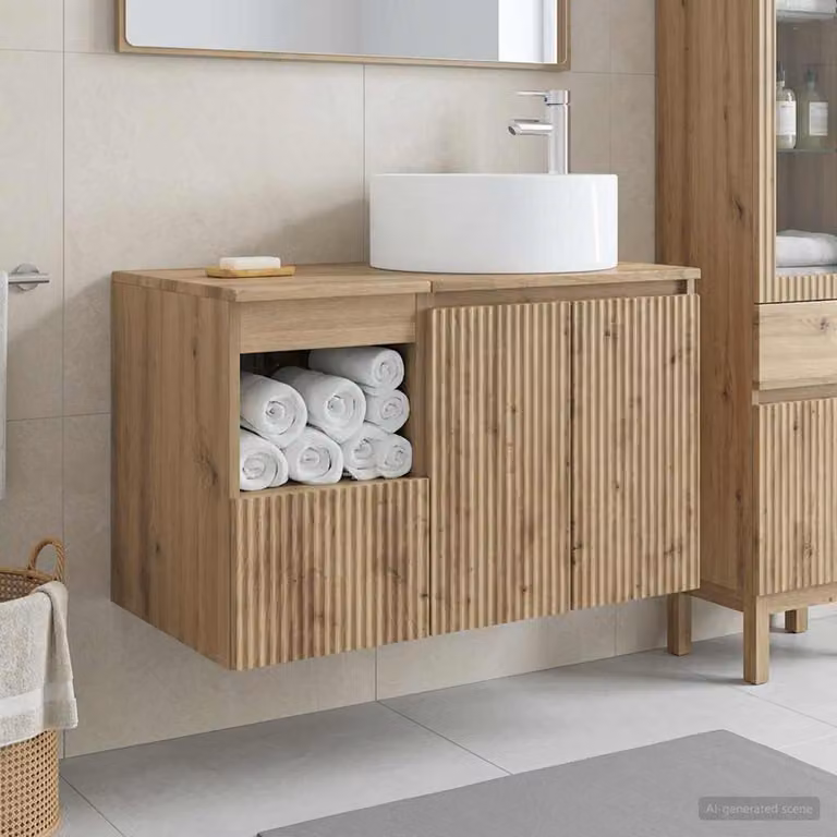 Set di mobili per il bagno moderno vidaXL composto da base lavabo e pensile a parete in legno marrone L/P/H: 80,0 x 44,5 x 49,5 cm