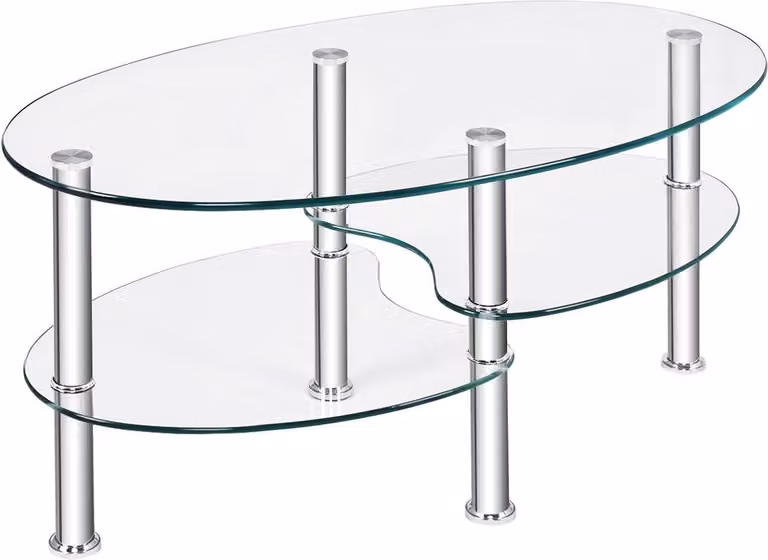 Tavolo in vetro a 3 livelli con ripiano trasparente a tre livelli dal design moderno ovale