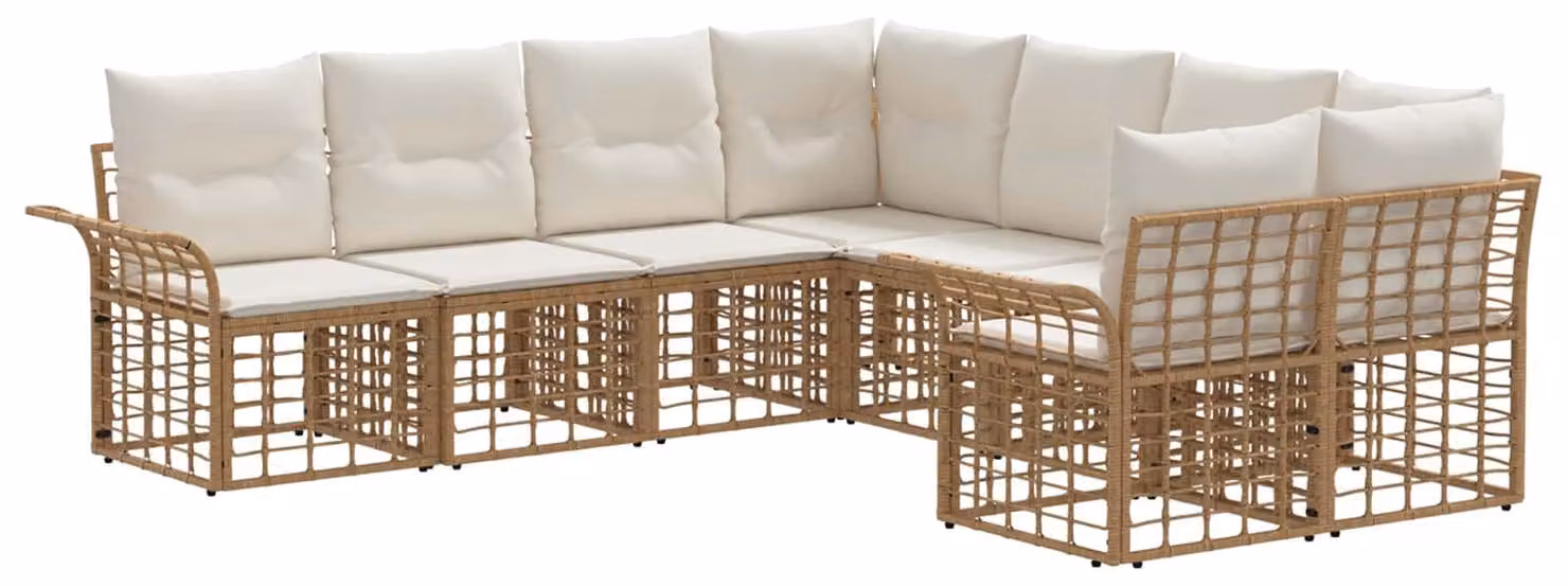 Set di divani da esterno 8 pcs Naturale e Bianco Crema