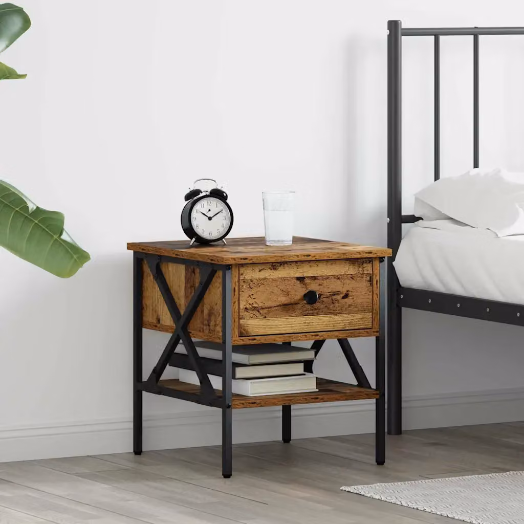 Comodino con cassetto vidaXL in legno e metallo, stile moderno, colore marrone, L 40 cm x P 42 cm x H 45 cm