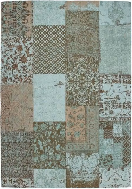 Tappeto Jacquard in cotone KENDRA HOME stile patchwork moderno, colori turchese, marrone e beige, rettangolare – 1