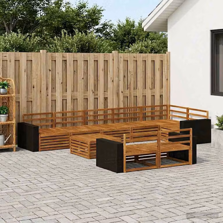 Set di divani da esterno vidaXL a forma di U in legno di acacia marrone con cuscini inclusi
