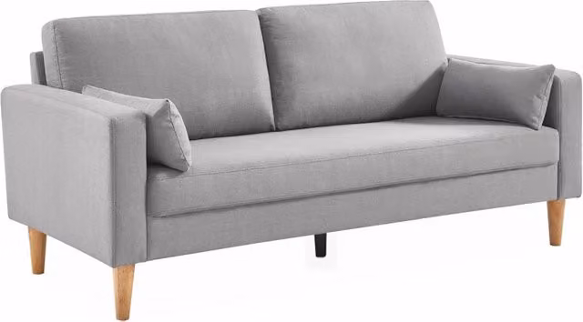Divano in tessuto con gambe in legno, 3 posti, grigio chiaro