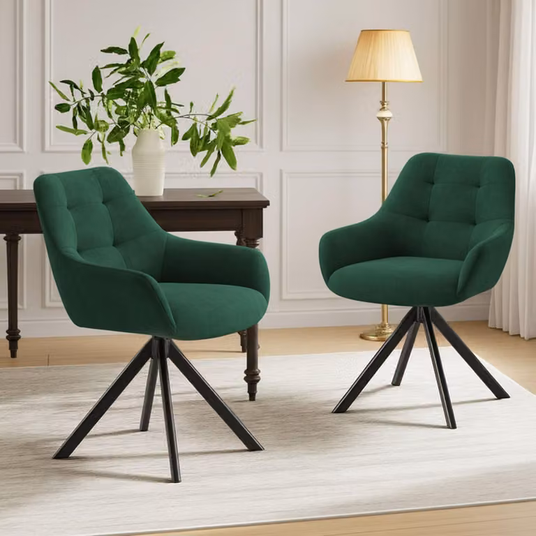 Set di 2 poltrone girevoli di alta qualità con braccioli parziali – Sedie girevoli a 360° con struttura in metallo particolarmente robusta, colore verde