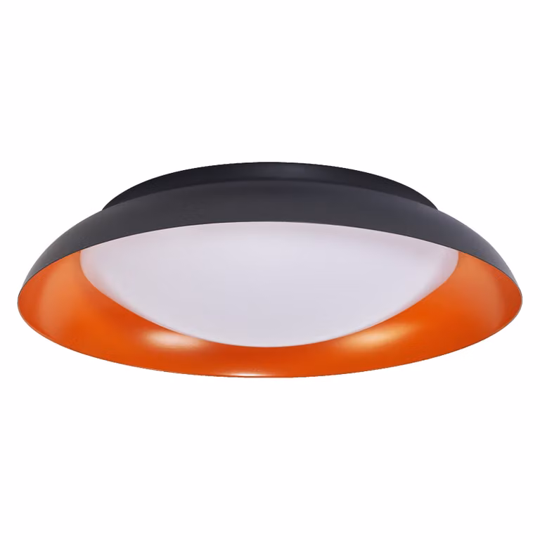 LEDVANCE Orbis Plate Plafoniera a LED, nero-arancione, 35W, 1700lm, 3000K, 430mm, 830 friendly warm white, dimmerabile in 3 fasi tramite kicking, protezione IP20, viti di montaggio e tasselli inclusi