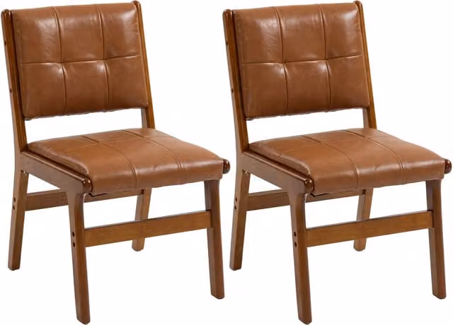 Set di 2 sedie da pranzo Minimal imbottite in ecopelle marrone con gambe in legno