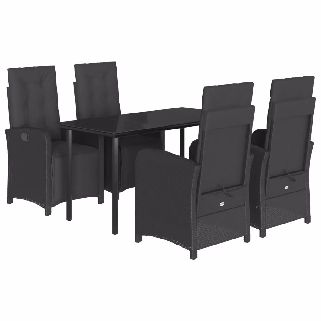 Set da Pranzo da Giardino vidaXL in Polyrattan Nero con Cuscini e Tavolo in Vetro – 2