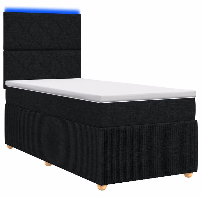 Letto boxspring LED con materasso nero 100 x 200 cm Tessuto