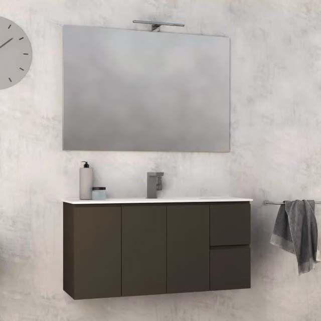 Mobile Bagno Sospeso 100 cm Lavabo e Specchio Tavassi Urano Grigio Talpa Opaco