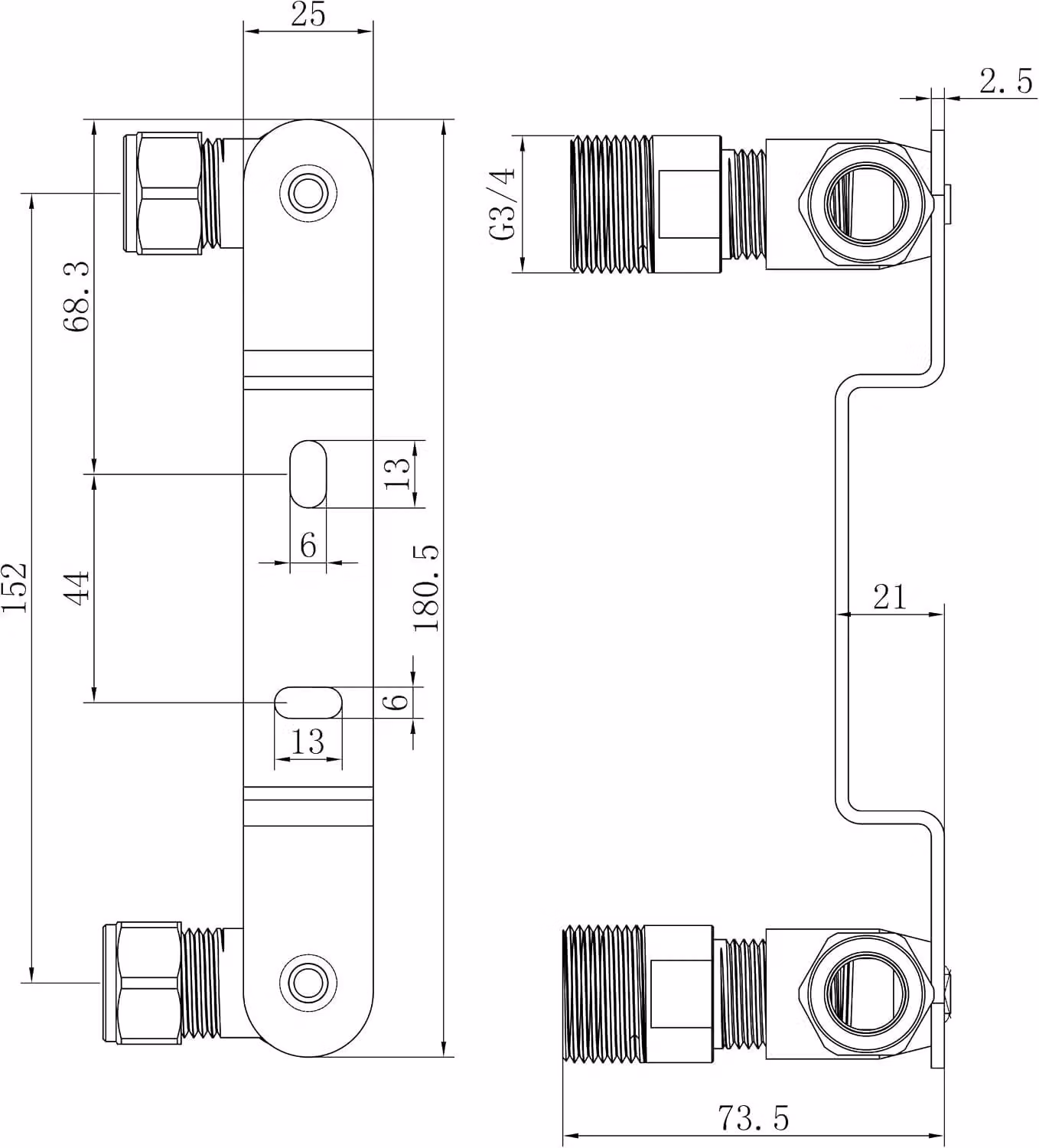 Supporto a parete per rubinetto doccia nascosto, con connettore da 15 mm x 1-2 pollici, per miscelatori doccia termostatici da incasso