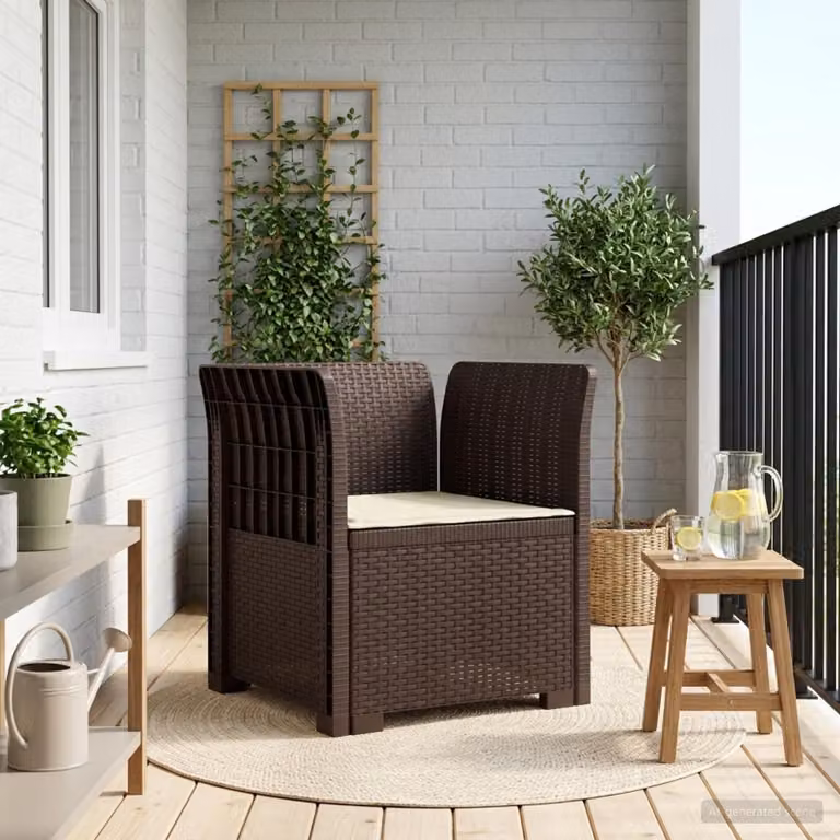 Poltrona a 1 Posto con Cuscino vidaXL in Effetto Rattan Marrone