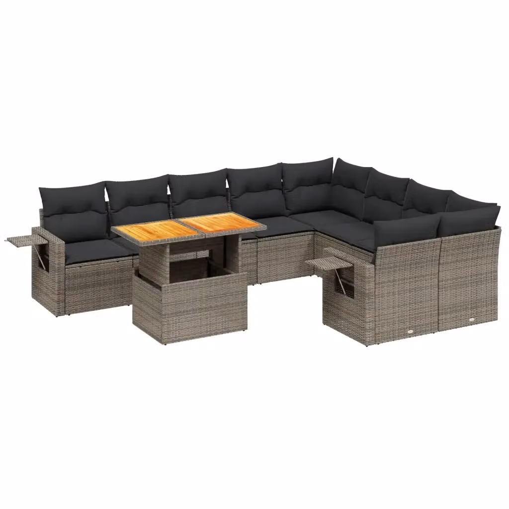 Set Divano da Giardino vidaXL 10 pz in Polyrattan Grigio con Cuscini e Tavolino – 2