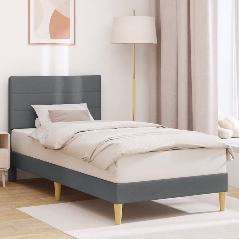 Struttura del letto moderna vidaXL in tessuto grigio con legno composito L/P/H: 206 x 90 x 140 cm