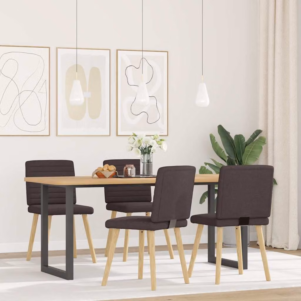 Sedie da Pranzo 4 pz Marrone Scuro in Tessuto