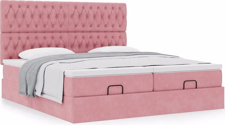 Struttura Letto Pouf con Materassi Rosa 160x200 cm Velluto