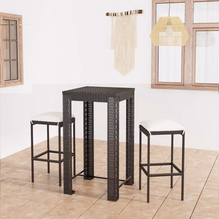 Maison Exclusive - Set da bar da giardino 3 pezzi con cuscini in polyrattan nero