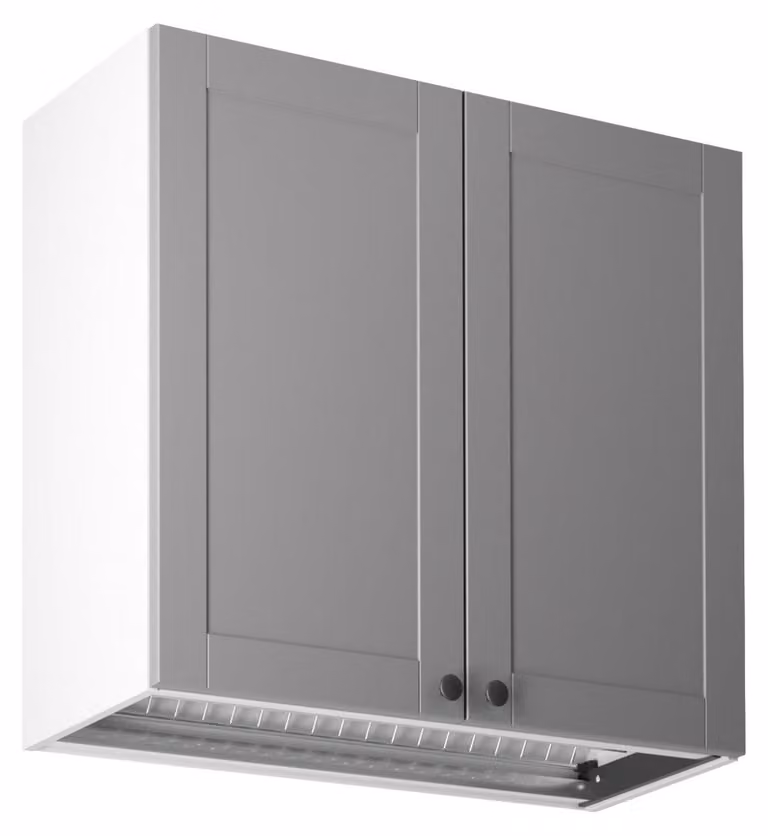 Pensile da cucina con scolapiatti LUMEA - larghezza 80 cm, grigio/bianco