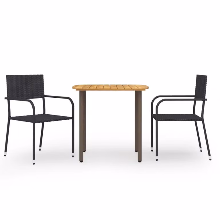 vidaXL set da pranzo da giardino a 3 pezzi in polirattan nero