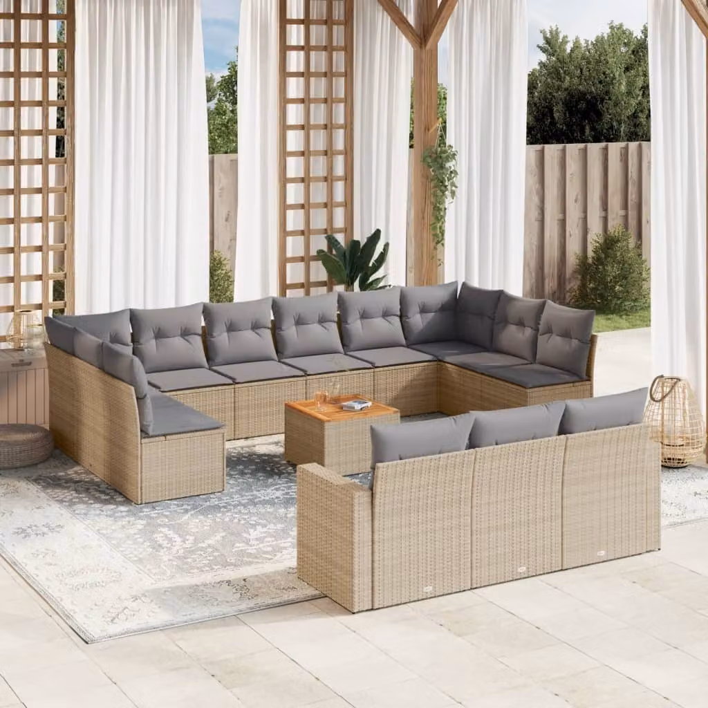 Maison Exclusive - Set Divani da Giardino 14pz con Cuscini in Polyrattan Beige