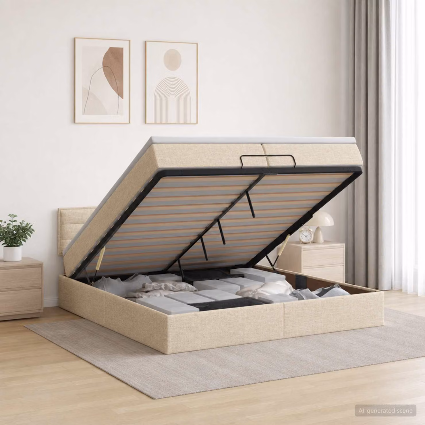 Letto ottomano con materasso vidaXL in tessuto beige L 200 x P 200 cm