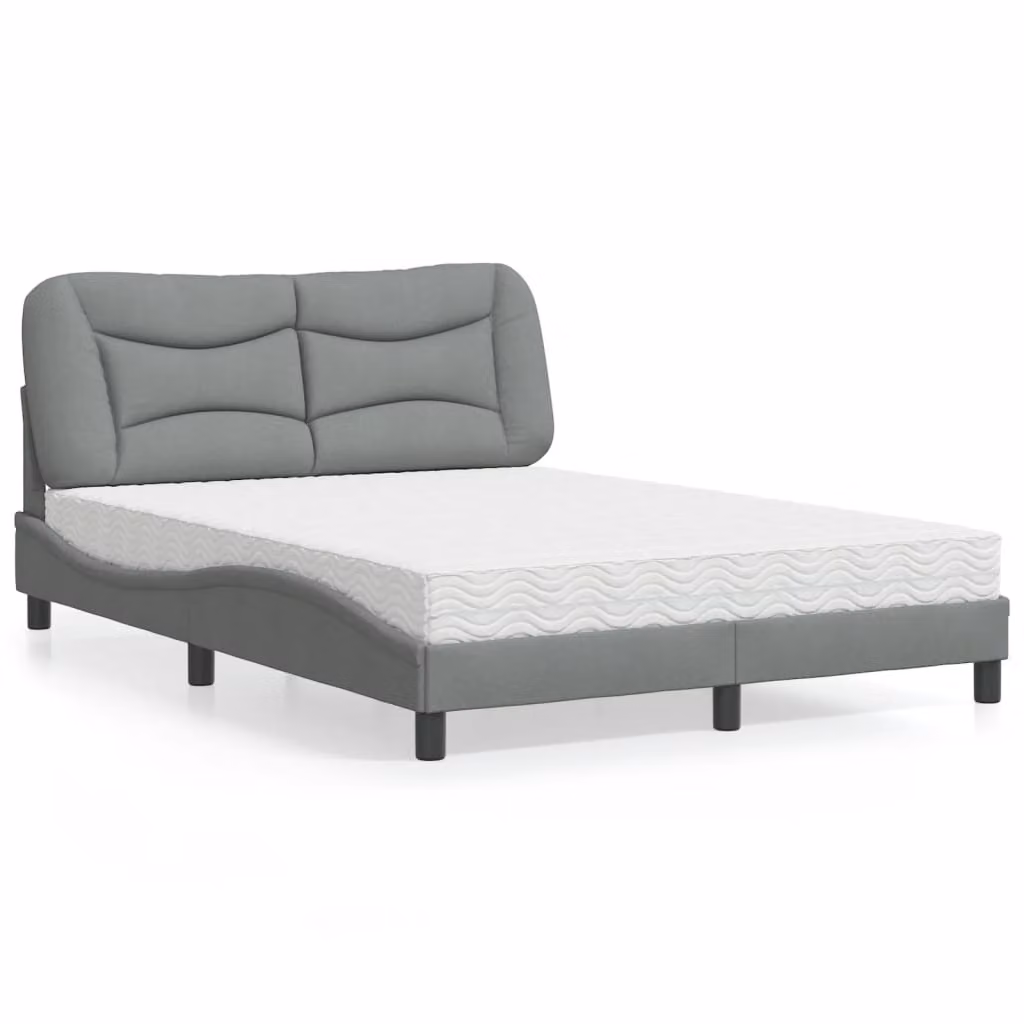 Letto con Materasso Hvar vidaXL Grigio Chiaro e Bianco in Tessuto, L/P/H: 140 x 190 x 208 cm