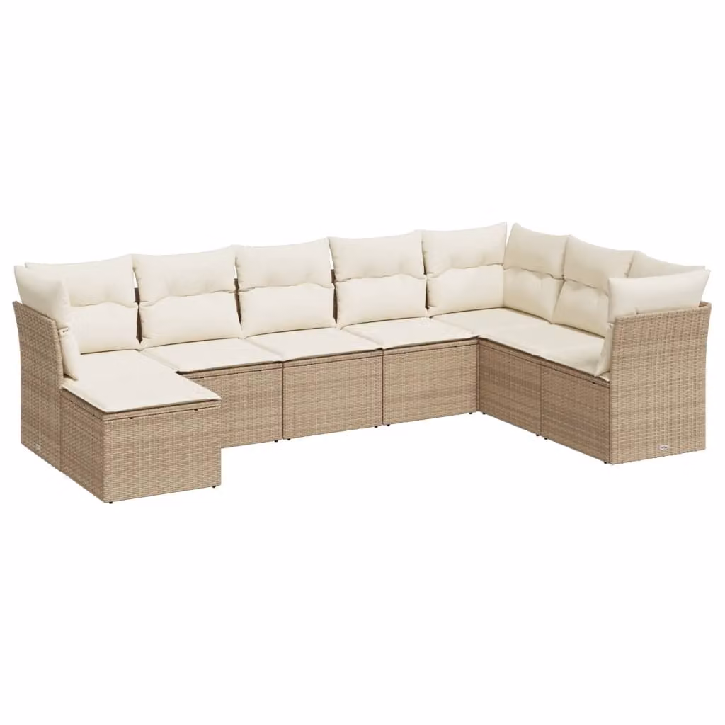 Set Divano da Giardino 8 pz con Cuscini Beige in Polyrattan