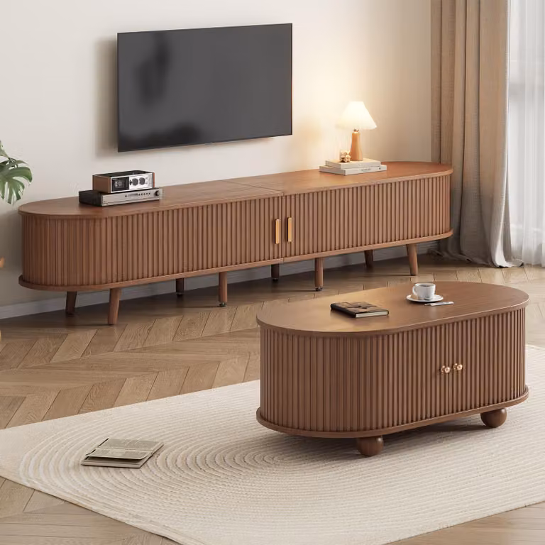 MODFU Tavolino, Credenza in legno set di 2, Tavolino su ante scorrevoli a 360 gradi, Lavagna con doppi cassetti, Tavolo da soggiorno con mobili multifunzionali