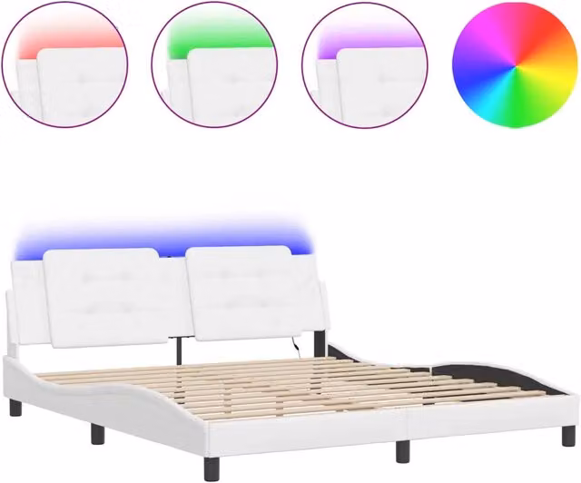Letto matrimoniale | Letto per adulti | Giroletto con LED senza Materasso Zadar Bianco 180x200 cm