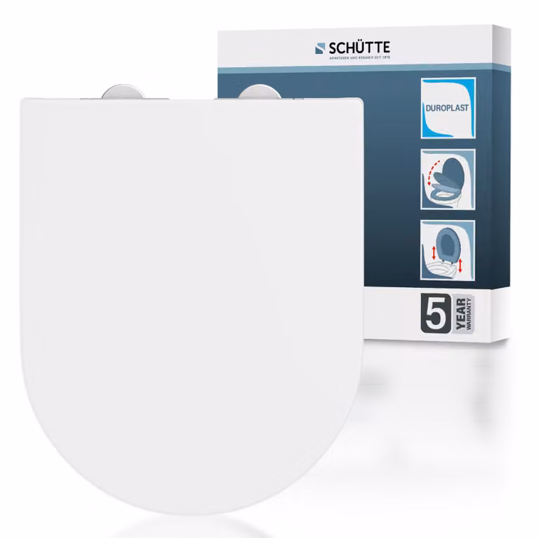 Sedile per WC SCHÜTTE Duroplast forma D BIANCO, PREMIUM, con meccanismo di chiusura morbida e chiusura rapida