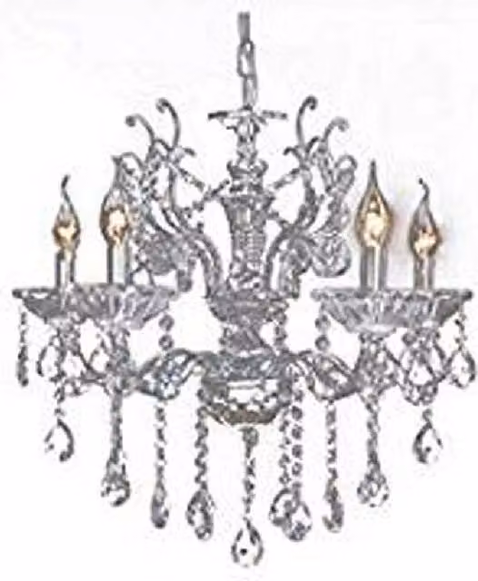Lampadario a sospensione Trade Shop con 5 bracci e gocce pendenti, modello A12, colore argento e trasparente