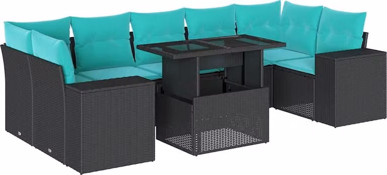 set di divani da giardino 8 pezzi con cuscini, polyrattan nero