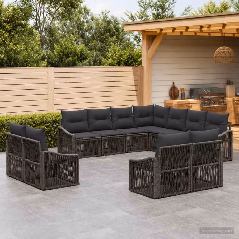 Set Divano da Giardino vidaXL 11 pz Grigio in Polyrattan con Cuscini e Struttura in Acciaio
