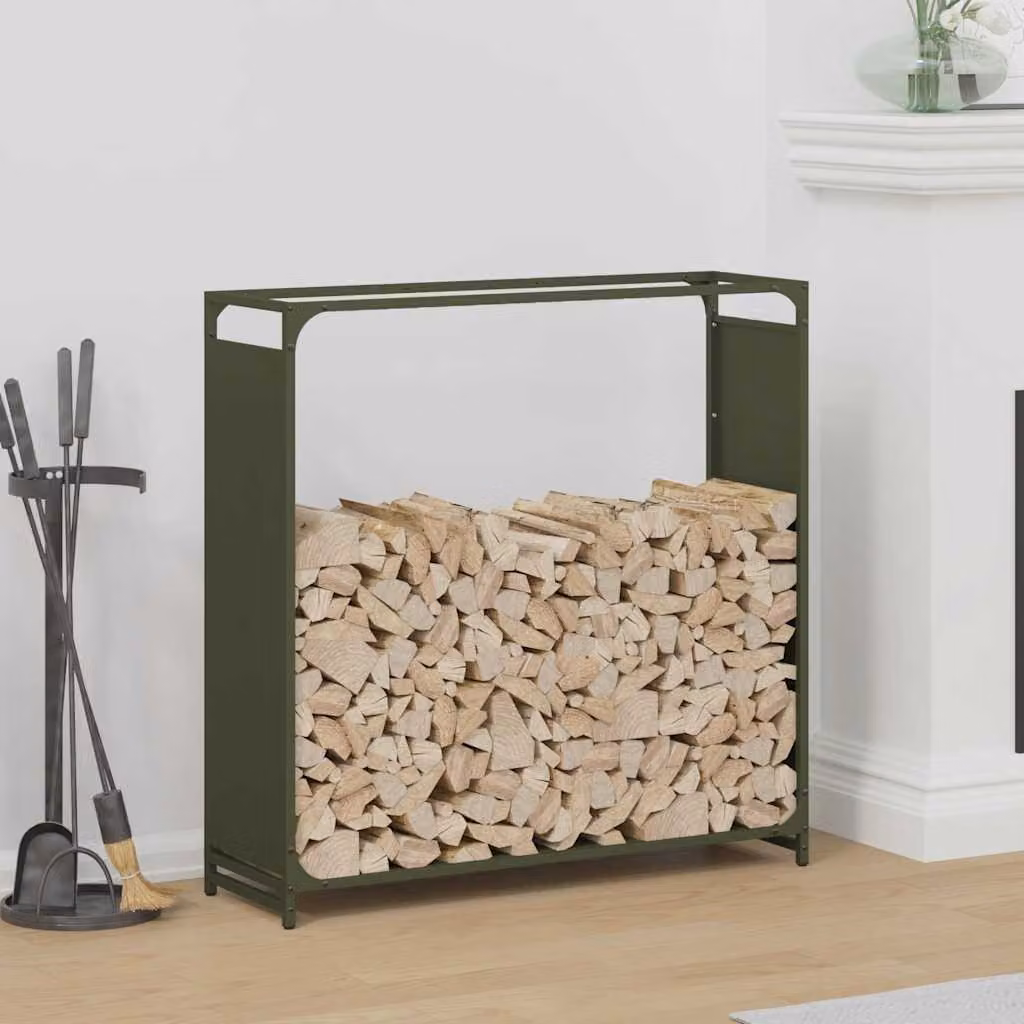 Rastrelliera per legna da ardere vidaXL Verde Oliva L 90 cm x P 28 cm x H 90 cm